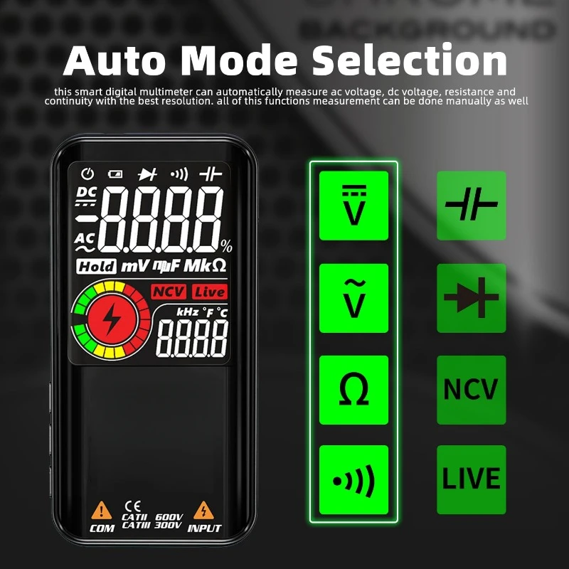

Digital Multimeter Color LCD 3 Results Display 9999 Counts Voltmeter Rechargeable