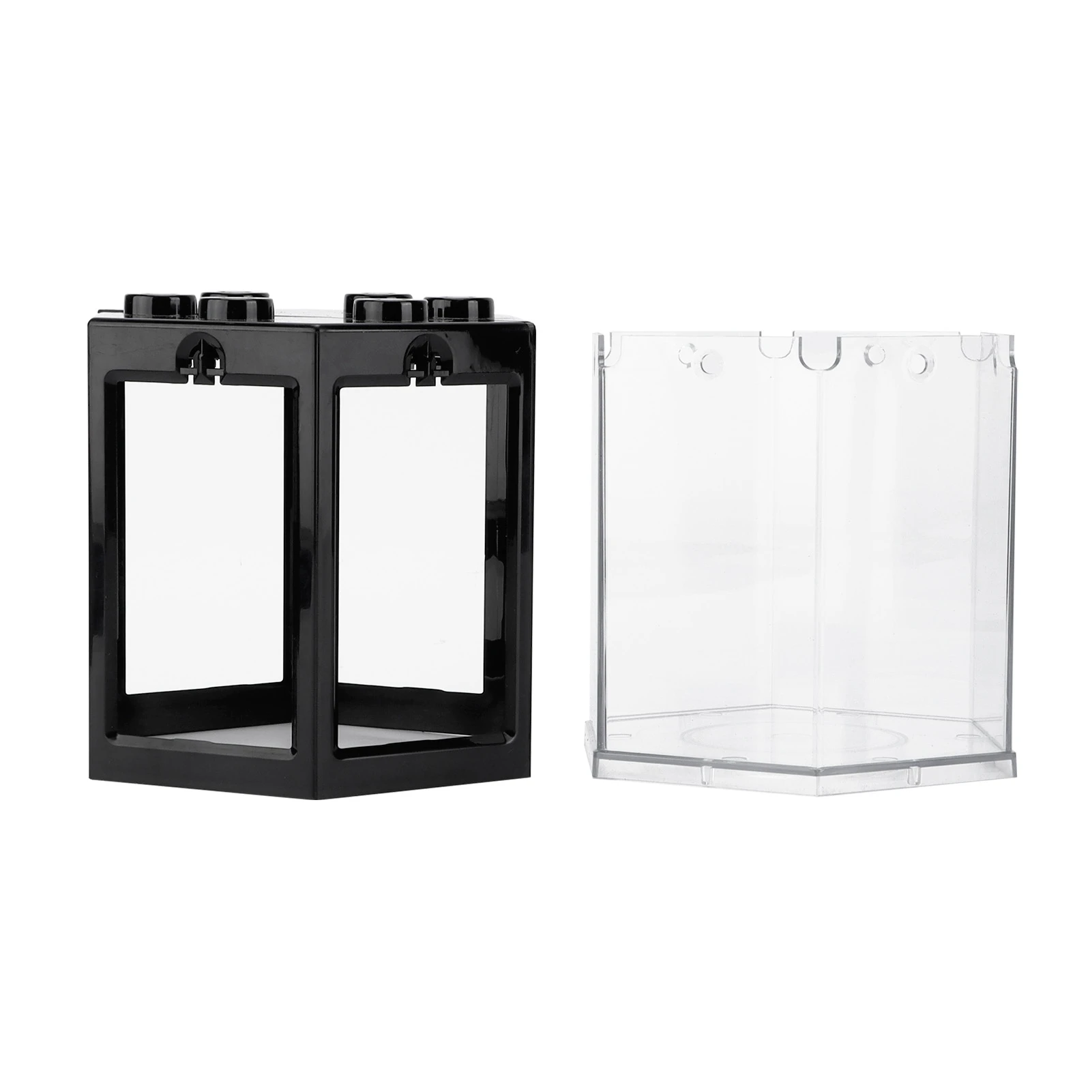 

Small Fish Tank Hex Shape Superimposable Portable Mini Aquarium Tank Black Plastic Size 12x10.5x11cm 4.7x4.1x4.3in for Office