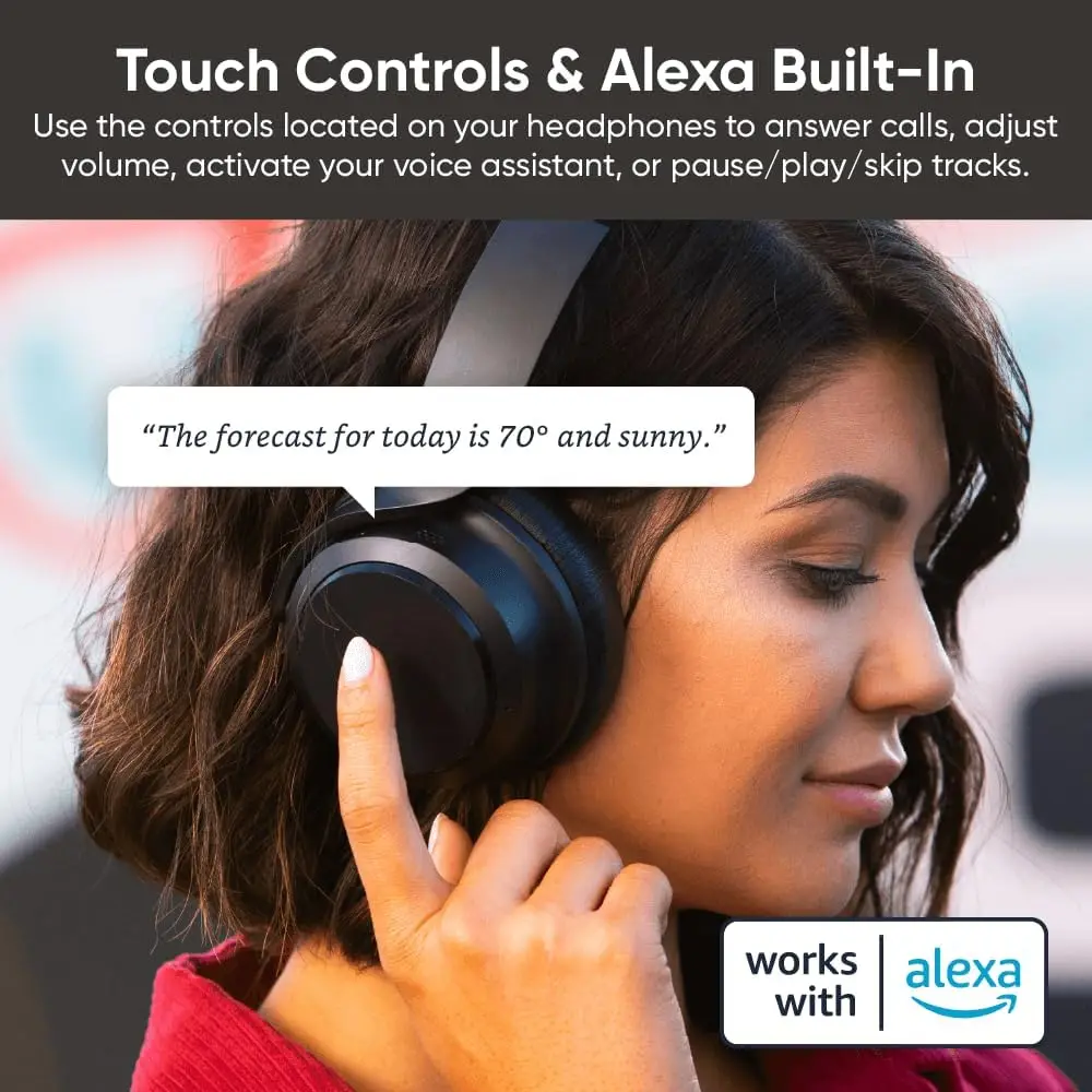 

Headphones Noise Cancelling, Wireless Over Ear Bluetooth Headphones with Mic, Alexa Built-in, HiFi Sound, Transparency Mode