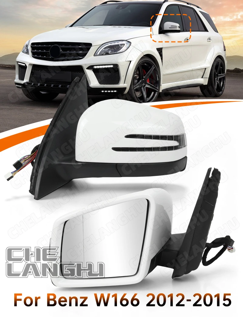20PIN Front Door Mirror Glass For Mercedes-Benz W166 2012 2013 2014 2015 Car White Rearview Mirror Assembly Power Fold Memory