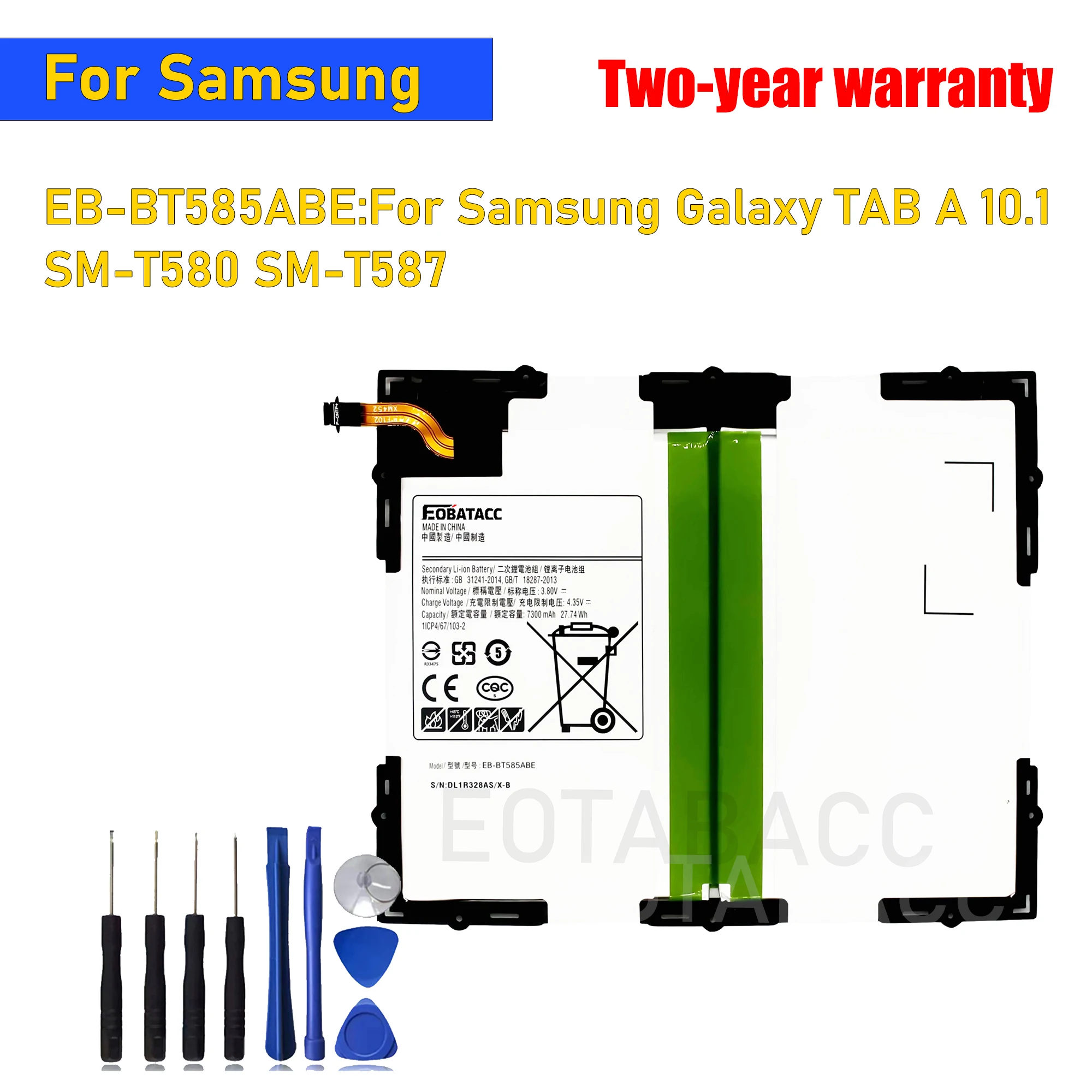 2026 Years EOBATACC 100% New EB-BT585ABE 7300mAh Battery For Galaxy T T580 SM-T585C T585 T580N Tablet Battery +Free Tools