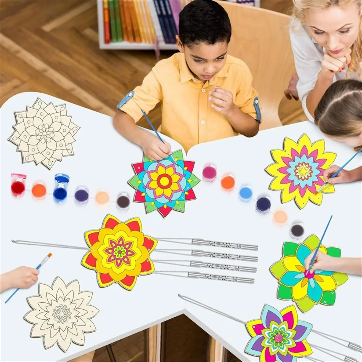 update. 12 Sets Flower Wind Chimes Craft for Kids,DIY Windchime Unfinished Wood Coloring Kit for Gifts and School Party Supplies