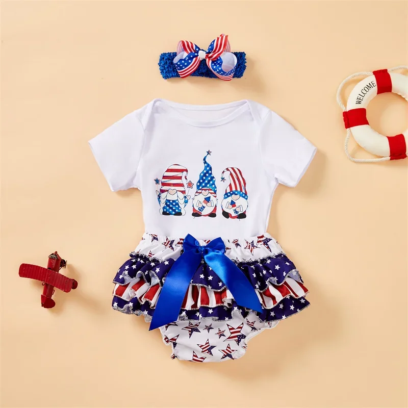 Baby Shorts Set 3 PCS Independence Day Festival Set Baby Triangle Bag Butt Shorts Photography Clothing