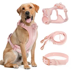 Laisse double en PVC rose clair pour chien, confortable, sangle de poitrine réglable SFP, ensemble de 3 pièces, colliers et laisses