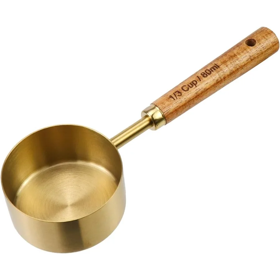 

1/3 Cup Measuring Cup with Wooden Handle 80ml Stainless Steel Measuring Scoop 1/3 Cup Measuring Cups for Baking Cng Wet and Dry