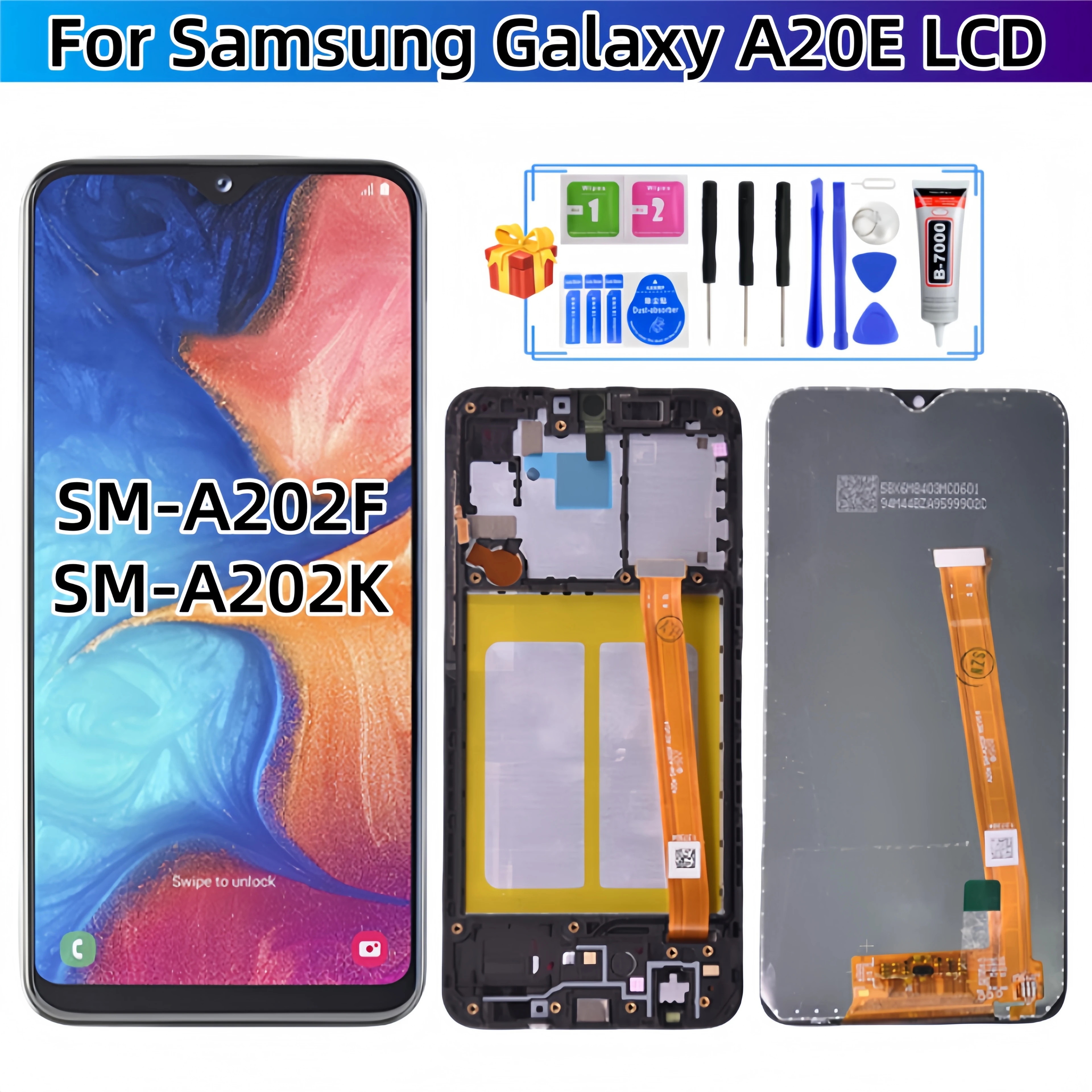 

Для Samsung Galaxy A20E 2019 SM-A202F SM-A202K ЖК-дисплей с сенсорным экраном в сборе, запасные части для ЖК-дисплея