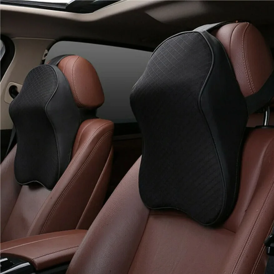 

Black Car Seat Headrest Pad 3D Memory Foam Pillow Head Neck Pain Relief for Travel Neck Support Breathable Mesh Fabric Mat