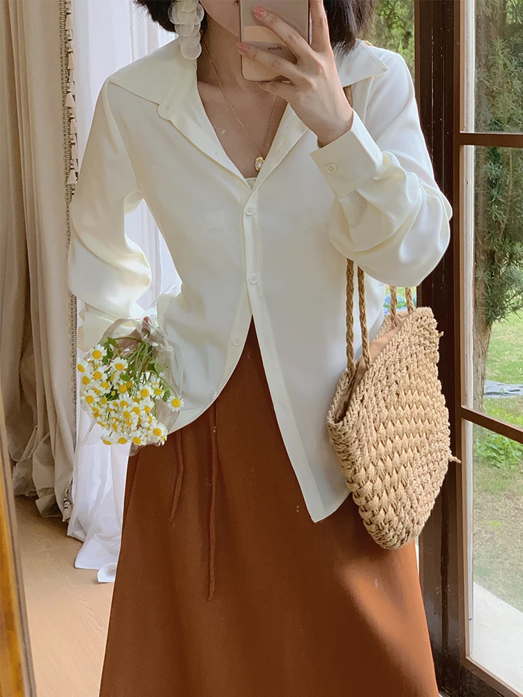 

Loose Long Sleeve Women's Shirt Design Sensation Small Audience Spring Summer Top Breathable Polyester Fiber Vintage Style