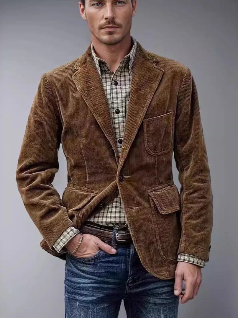 

Women's Faion Lapel Corduroy Suit Jaet Light Velvet Long Sve Casual Single-Breasted Coat Urban Sle Spring Outerwear