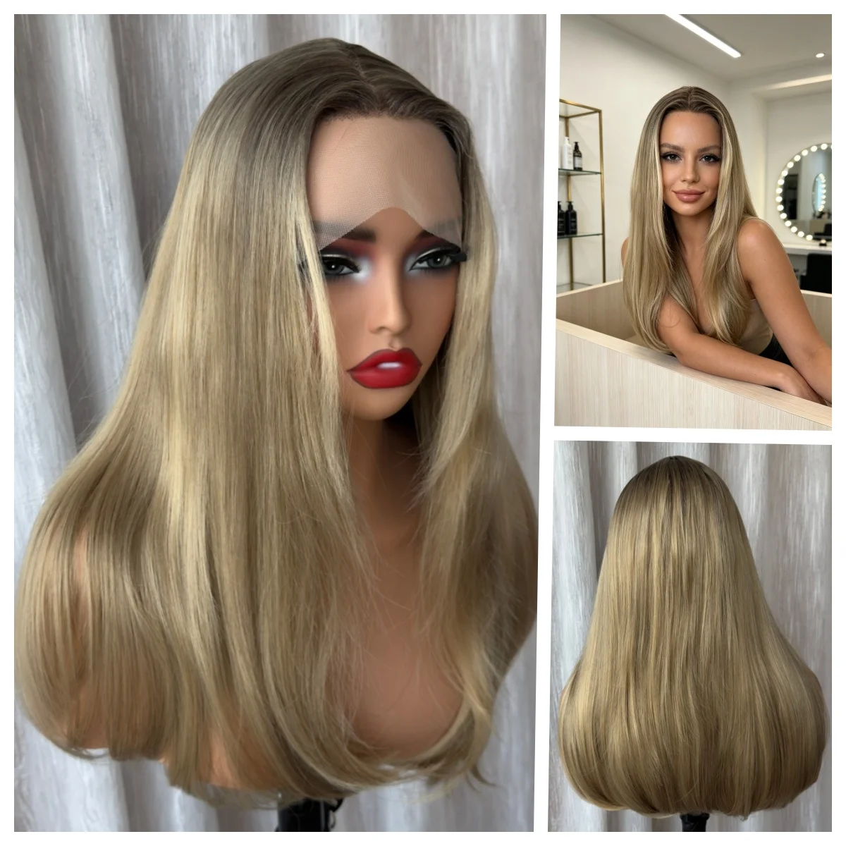 Synthetic Futura Lace Front Wig Dark Root Blonde Balayage Long Straight Pre Plucked Hairline Heat Resistant Cosplay Daily Wigs