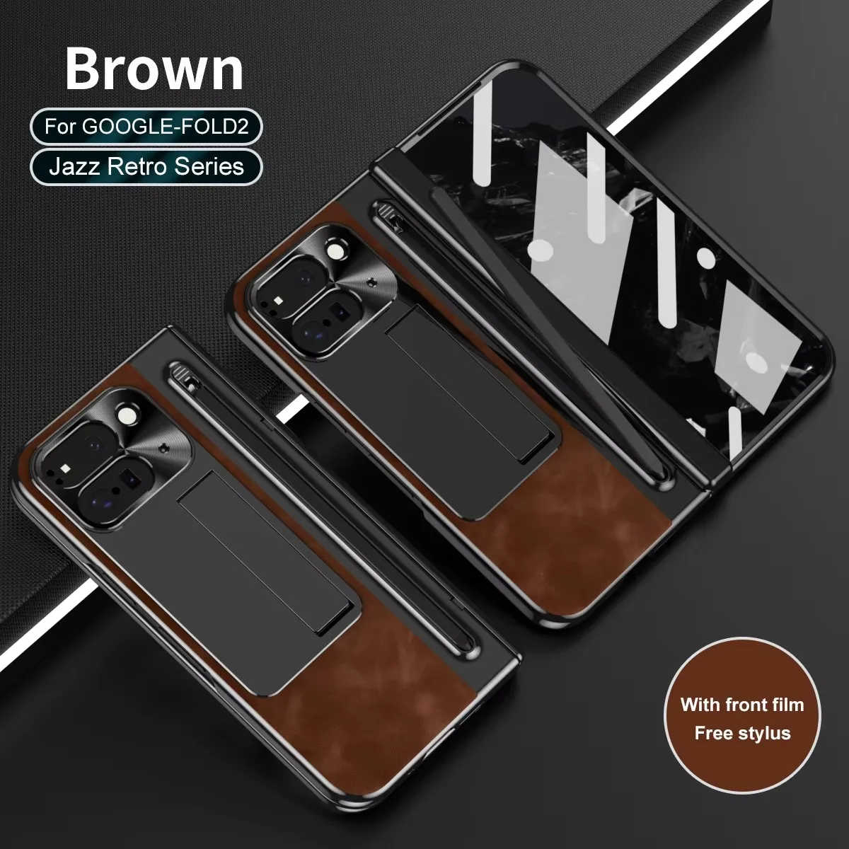 

For Samsung Galaxy Z Fold 6 5 4 3 Protection Glass Film Touch Pen For Google Pixel 9 Pro Fold 2 Case Leather Hinge Folding Cover