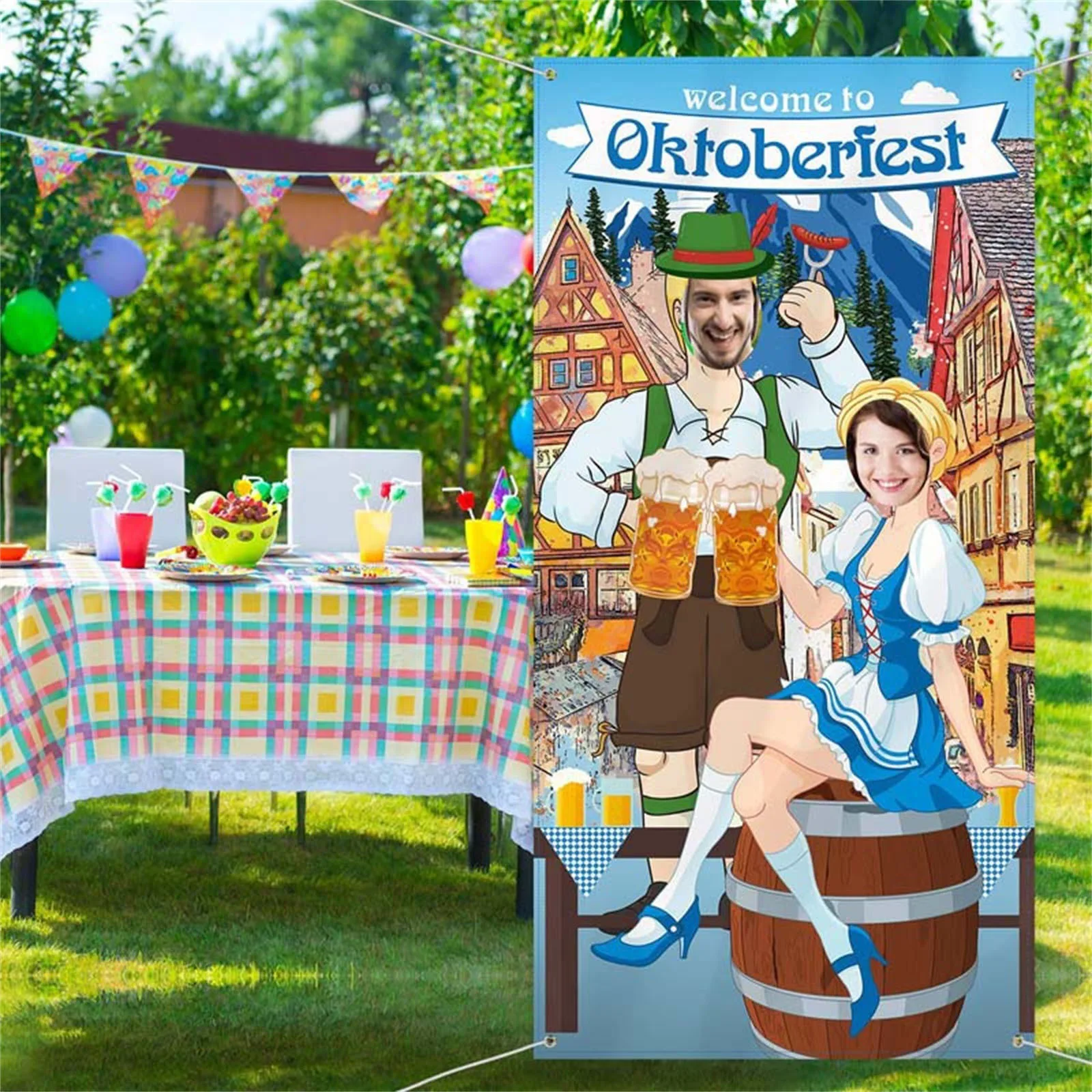 Munich Oktoberfest Feest Decoraties Vlaggen Foto Prop Deuren Spandoeken Deur Vlaggen Buiten Foto Tuinbouw Banner