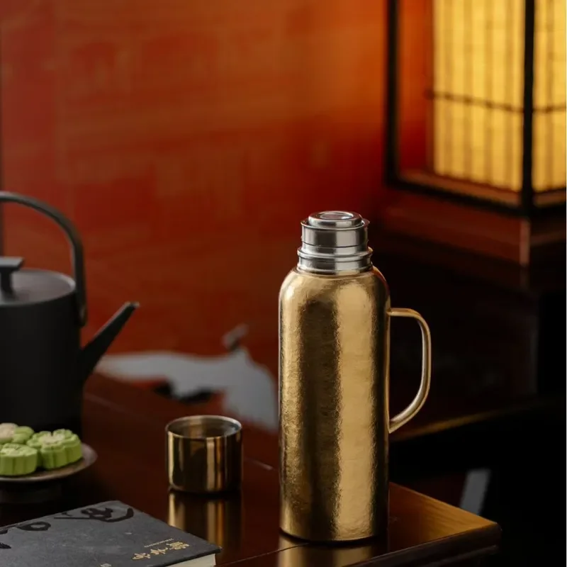 Pure Titanium Double Layer Teapot Thermal Insulation Pot with Handle for Outdoor Camping Portable Stew Kettle Household White