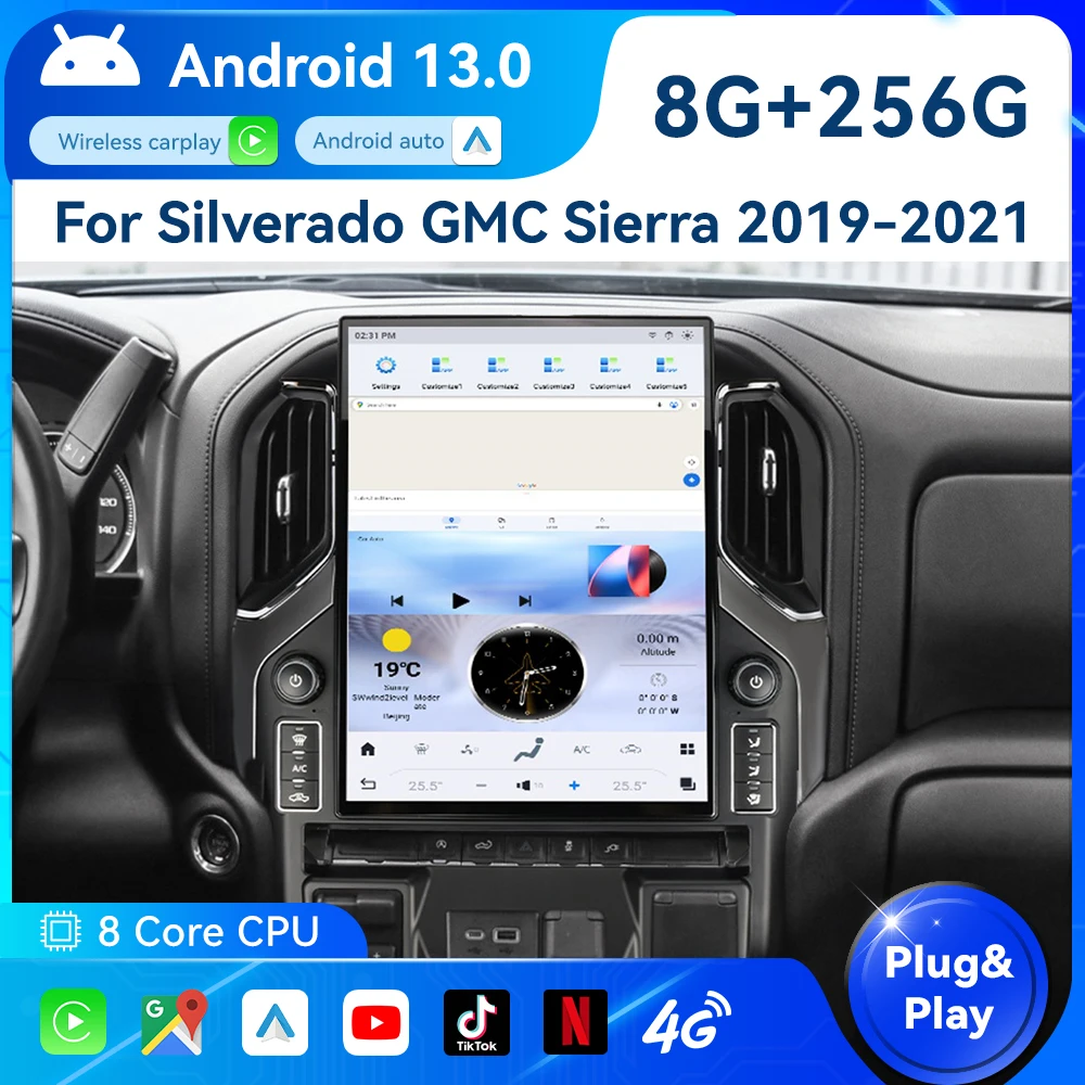 15.6 Inch Qualcomm Vertical Screen Car Radio For Silverado GMC Sierra 2019-2021 Car GPS Multimedia Player Touch Screen Carplay B