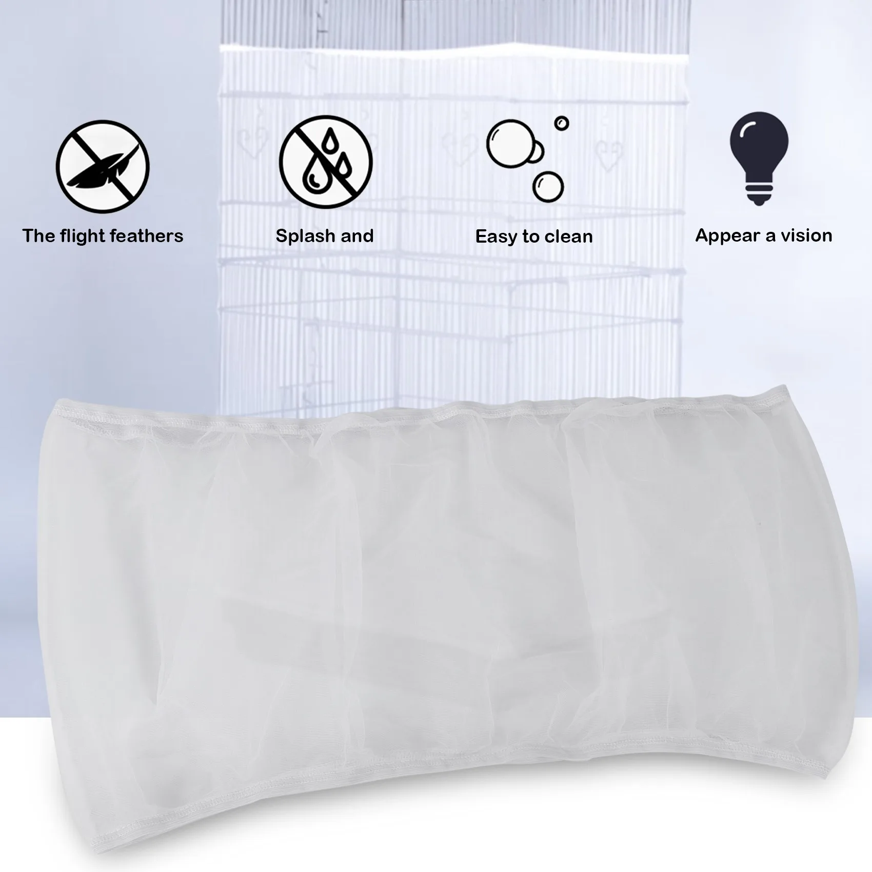 A88M غطاء قفص الطيور البذور الماسك قفص الطيور شبكة صافي غطاء تنورة الحرس (أبيض-M)