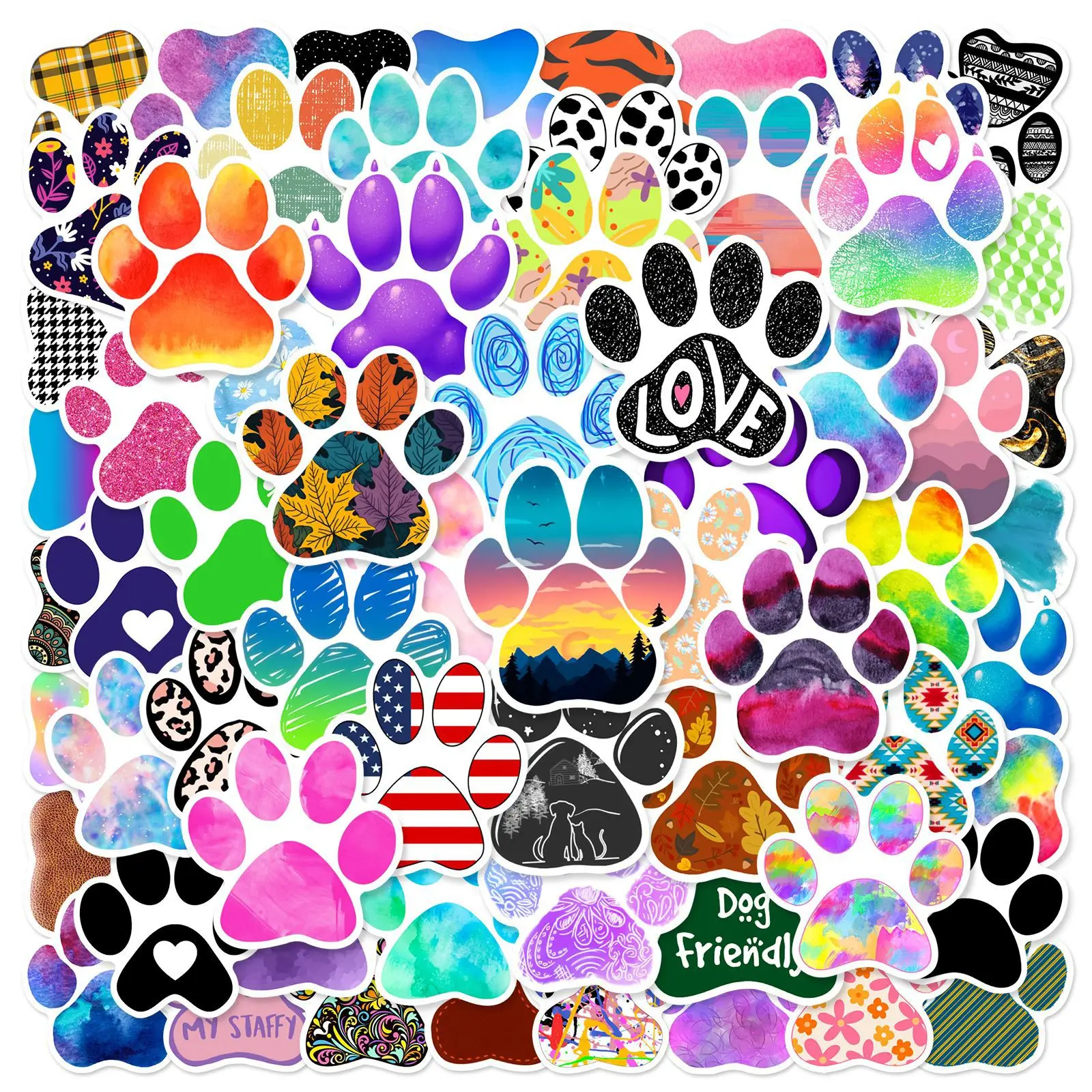 

64Pcs Cute Cartoon Cat Dog Paw Print Stickers Animals Paw DIY Sticker Scrapbooking Phone Luggage Skateboard Waterproof Decals
