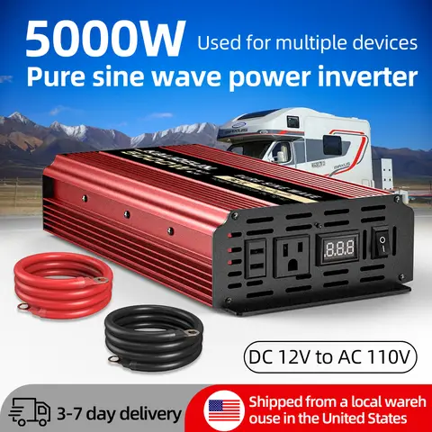 Enchufe estadounidense 1000W 2200W 3000W 6000W 10000W inversor 12V a 110V inversor de onda sinusoidal pura para coche potencia confiable de alta eficiencia