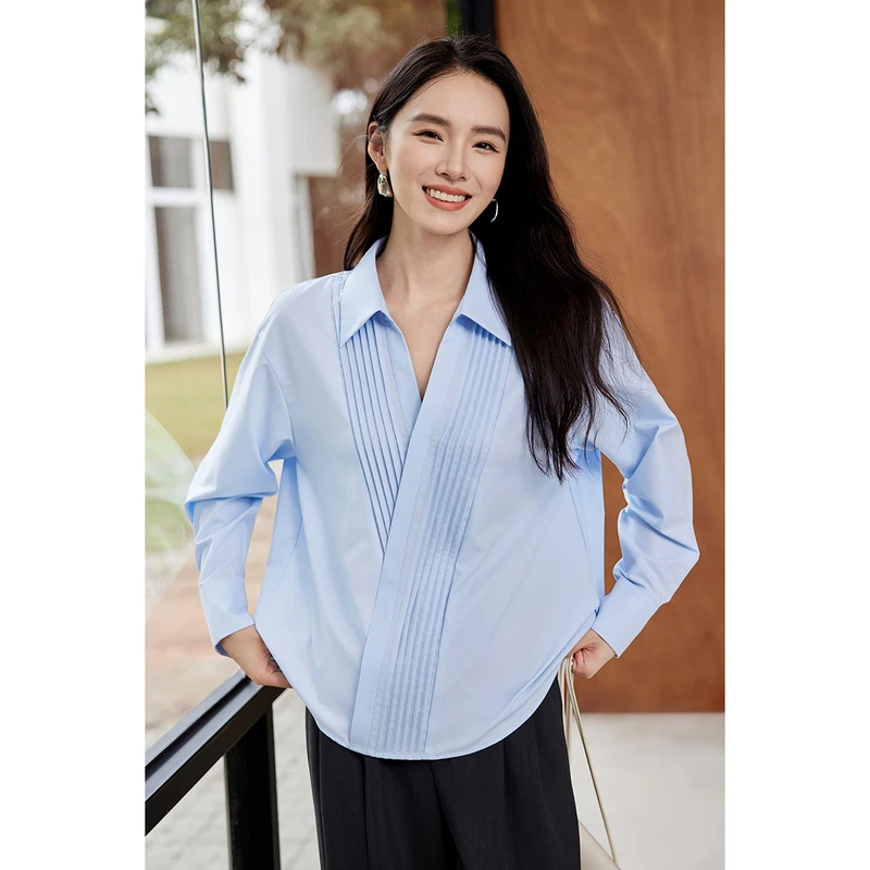 

SENTUBILA Long Sleeve Shirt for Women 2025 Autumn Spring V Neck Single-breasted Office Lady Workwear Blouse Tops Woman 143C55925