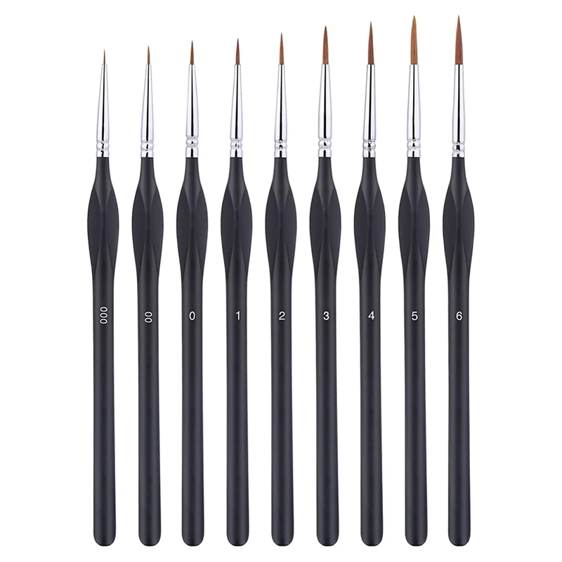 Detail Paintbrushes-9 Piece Detail Brush Set For Acrylic,Watercolor, Oil, Model -Small Paintbrush With Triangular Handle