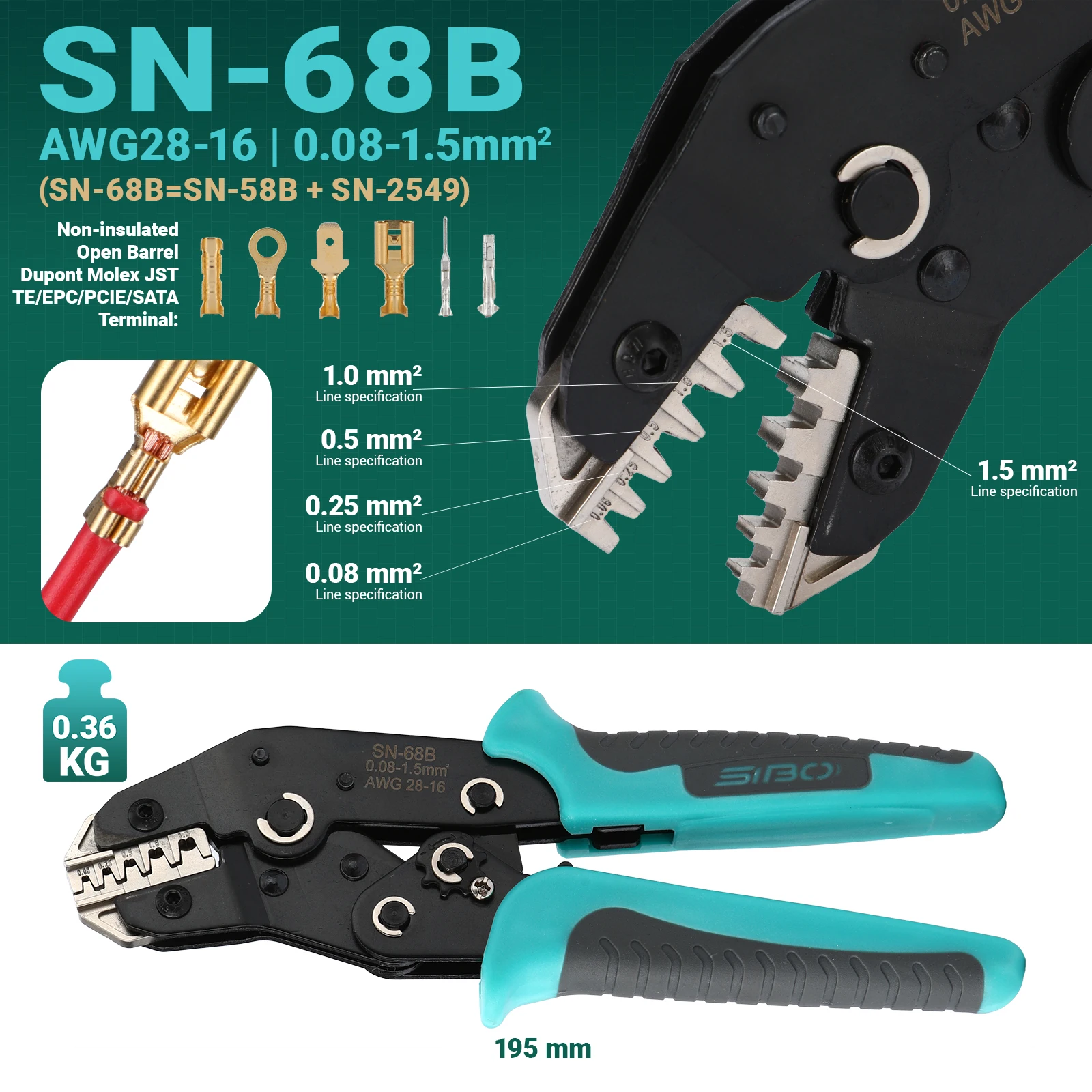 Non insulated Open Barrel Terminals Connectors Electrical Crimping Tools Pliers For Dupont JST TE Molex PCIE SATA Crimper SN-68B