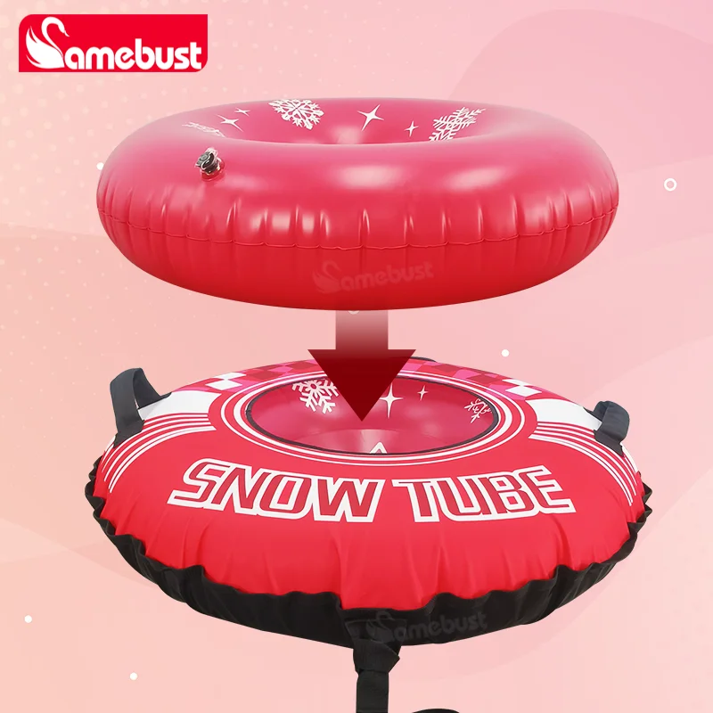 حلقة تزلج جديدة قابلة للنفخ مقاس 47 بوصة من Camebust مع غطاء قماش أكسفورد أنبوب ثلج شتوي، أحمر وردي
