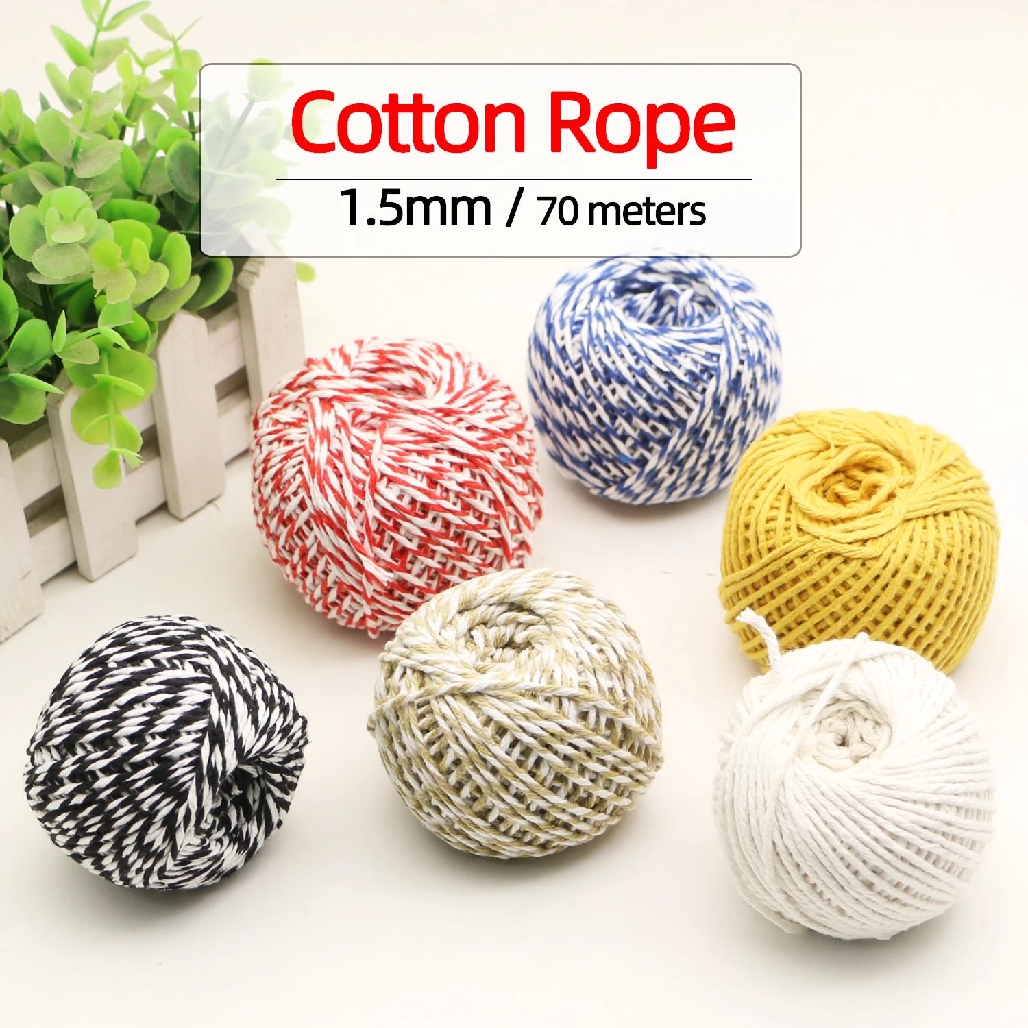 70M/Roll Cotton Bakers Twine String Cord Rope Two-color Cotton Craft Twine Home Textile Gift Packaging Christmas Wedding Decor