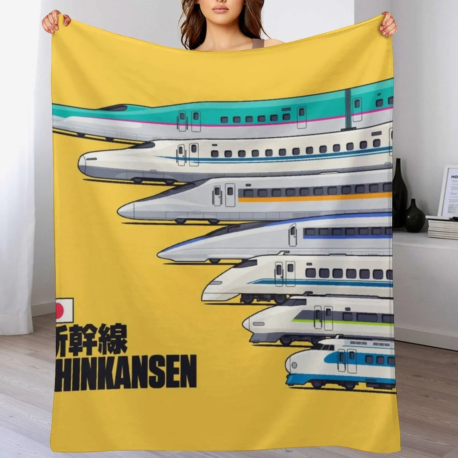 Shinkansen Bullet Train Evolution - Yellow Throw Blanket Spring Fall Cozy Throw Blanket for Couch