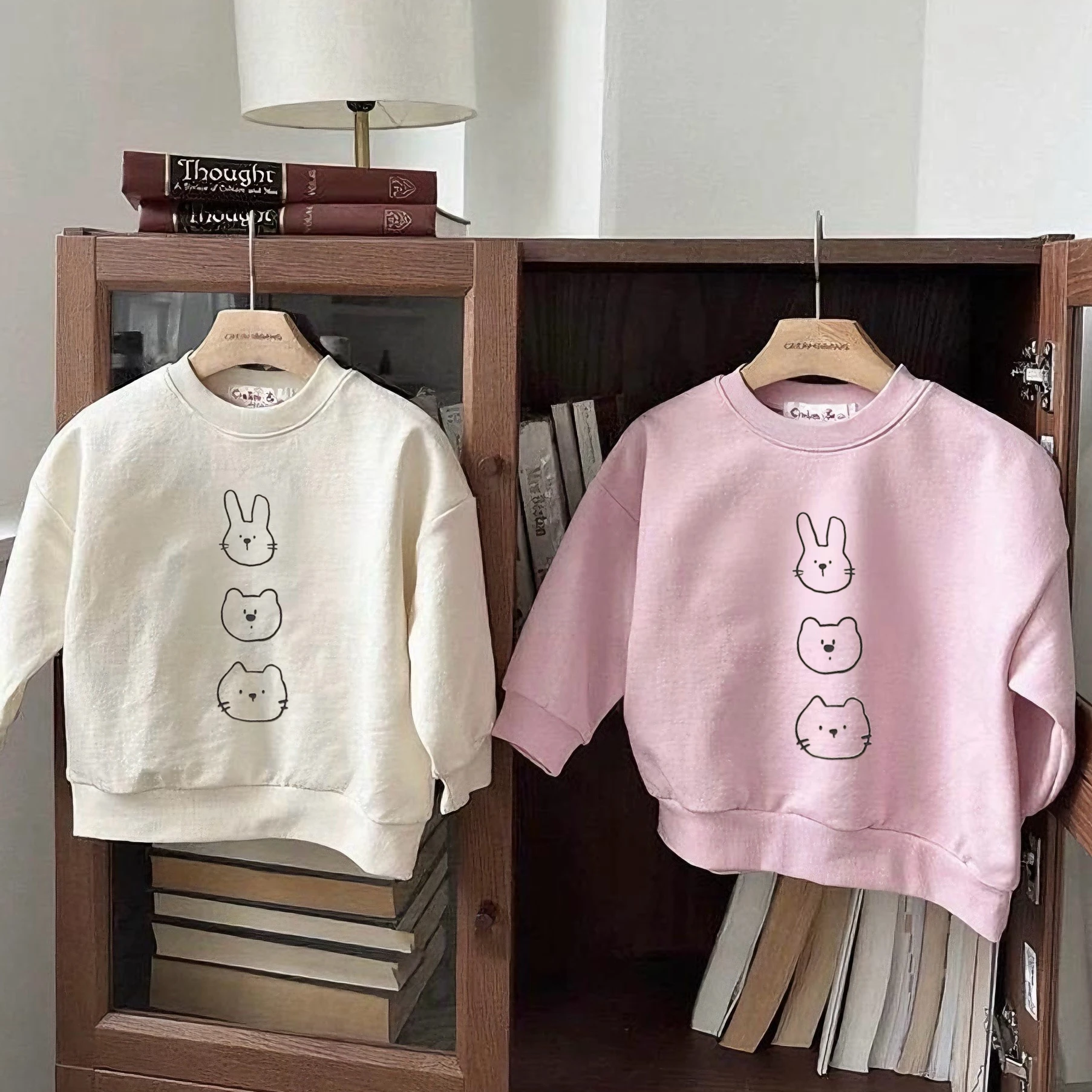Cute Hoodie Baby Girls Round Neck Tops Kids New Design Cartoon Versatile Sweatshirts Outer Wear Autumn Simple Casual Clothing