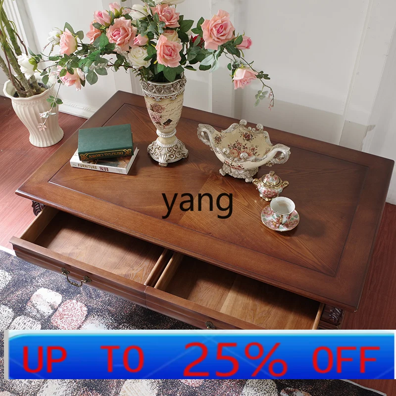 

Lmm solid wood living room storage, carved retro and old square desktop