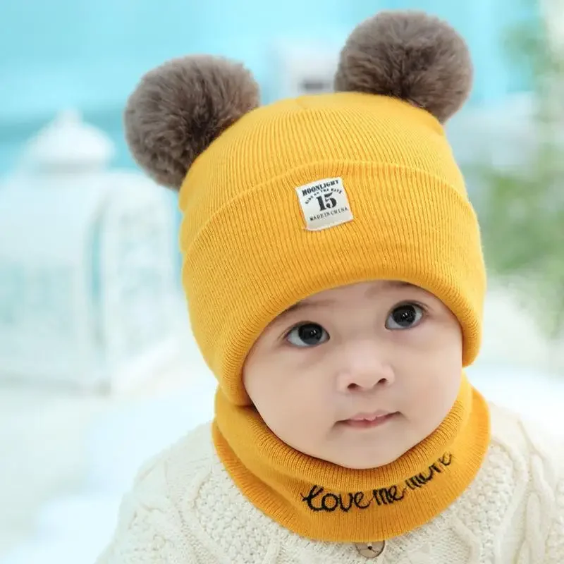 Baby Hat Spring and Autumn 0-3-6-12 Months Male and Female Baby Hats Winter Warm Knitted Children\'s Hat Neck Combination Set