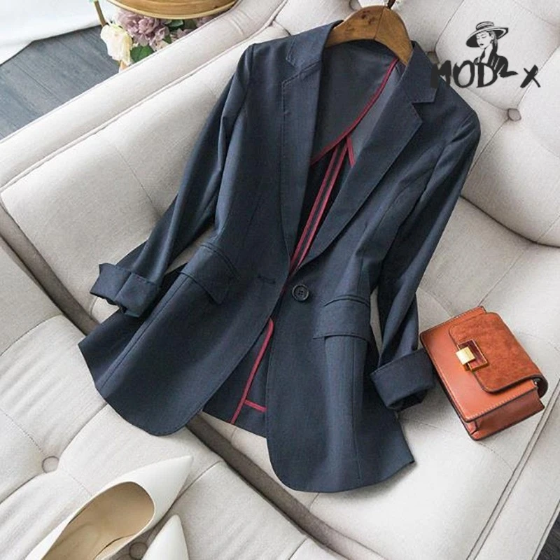 

Thin Plaid Slim Dark Grey Professional Small Suit Jacket Advanced Sense of Temperament Simple Worsted Spring Summer New