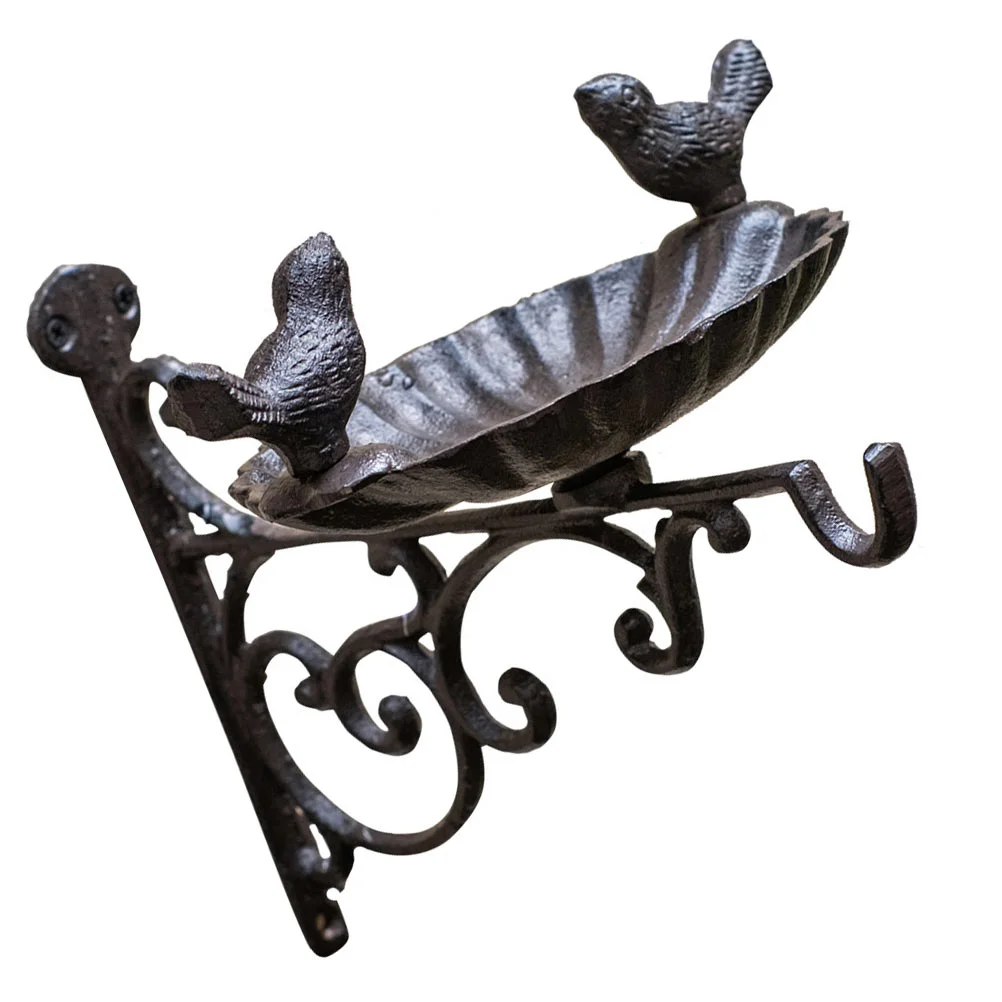 ติดผนังชามอาหารนกชั้นวางเสื้อผ้า Feeder เหล็กแขวนตะกร้า Wrought MINI Birdbath ถาด