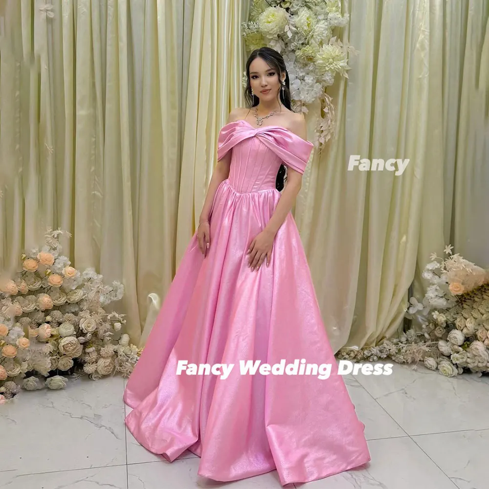 يتوهم الأميرة الوردي قبالة الكتف مساء اللباس خط التفتا الحفلة الطابق طول فساتين حفلة عيد ميلاد مخصصة