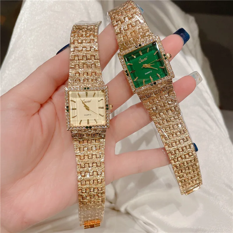 Retro Square Watch For Women With Inlaid Diamonds Light Luxury Gold Minimalist Quartz Watches