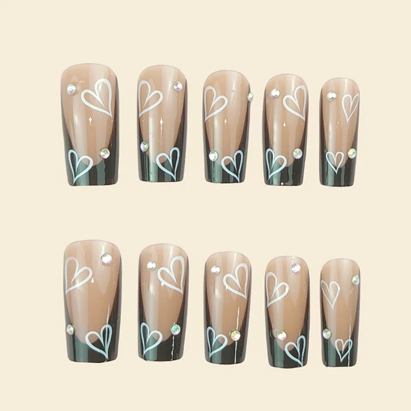 24Pcs Medium Long Acrylic Fake Nails Art Cool Spice Girls Wearing False Nails Set Press on Nail Tips Removable French Nails Fake