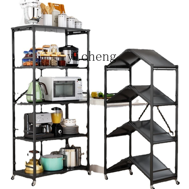 Zk Storage Rack Kitchen Movable Stainless Steel Cart Folding Storage Rack with Wheels