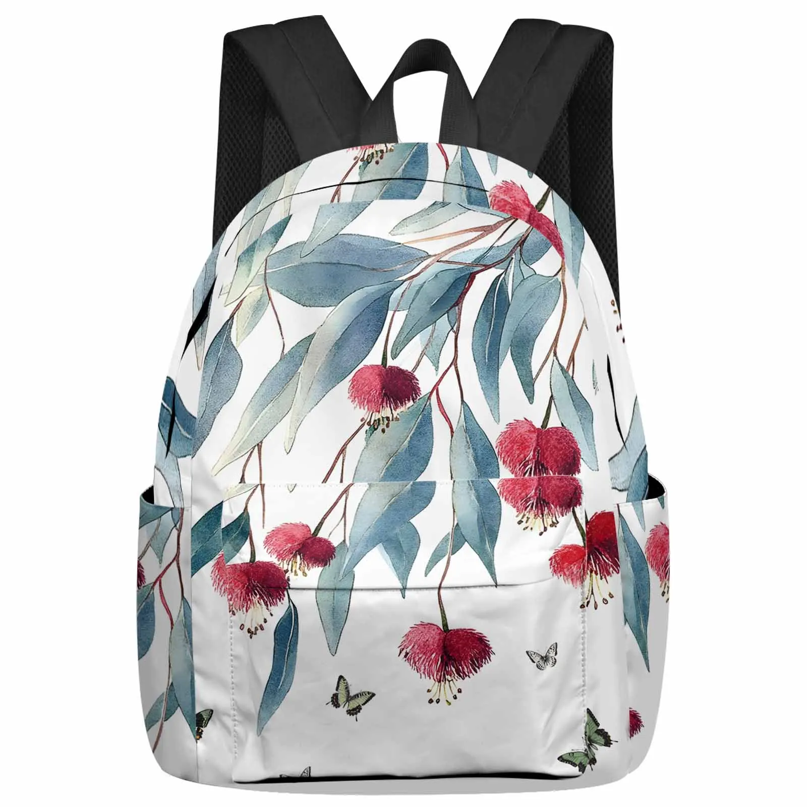 

Винтажные рюкзаки с красным цветком и листьями эвкалипта и растениями, школьные сумки для подростков, мужские и женские дорожные рюкзаки Mochila