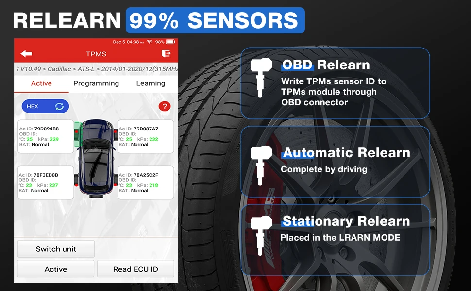 LAUNCH X431 Creader 5011 V2 TPMS-Tool TPMS-Sensor (315+433MHz) Lesen/Aktivieren/Neueinlernen/Resetten Scanner-Tool mit 12 Reset-Services – Detail 5