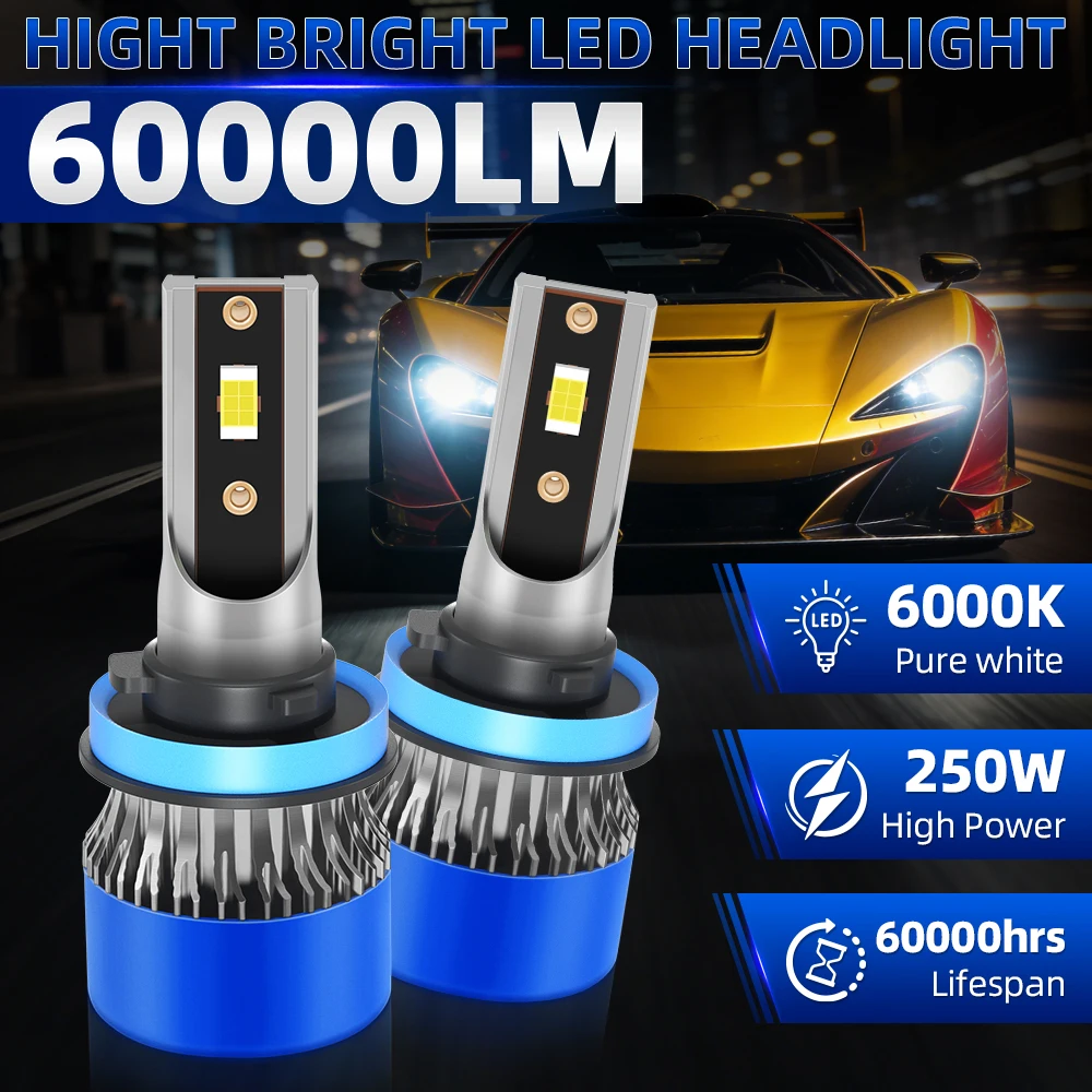 

Мощные светодиодные лампы для фар 60000LM PLUS H8 H9 H11, 6000K, светодиодные противотуманные фары, комплект автомобильных светодиодных ламп с вентилятором охлаждения для автомобиля 12В, 2 шт.