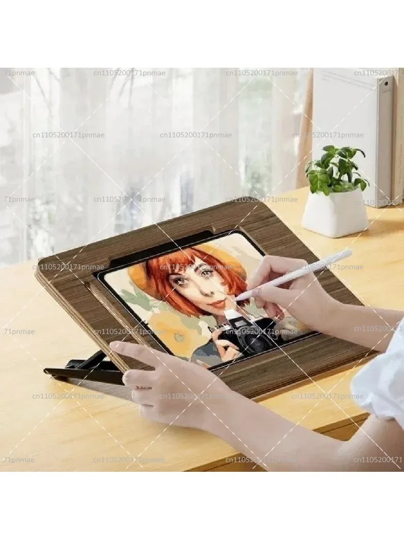 Sturdy Walnut Color Painting Wooden Desktop Tablet Stand Holder for Writing Drawing Home Office Gadget