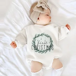 Baby Boy Girls Christmas Outfit Sweatshirts Romper Long Sleeve Wreath Pullover Bodysuit Jumpsuit Playsuit Xmas Child Clothes