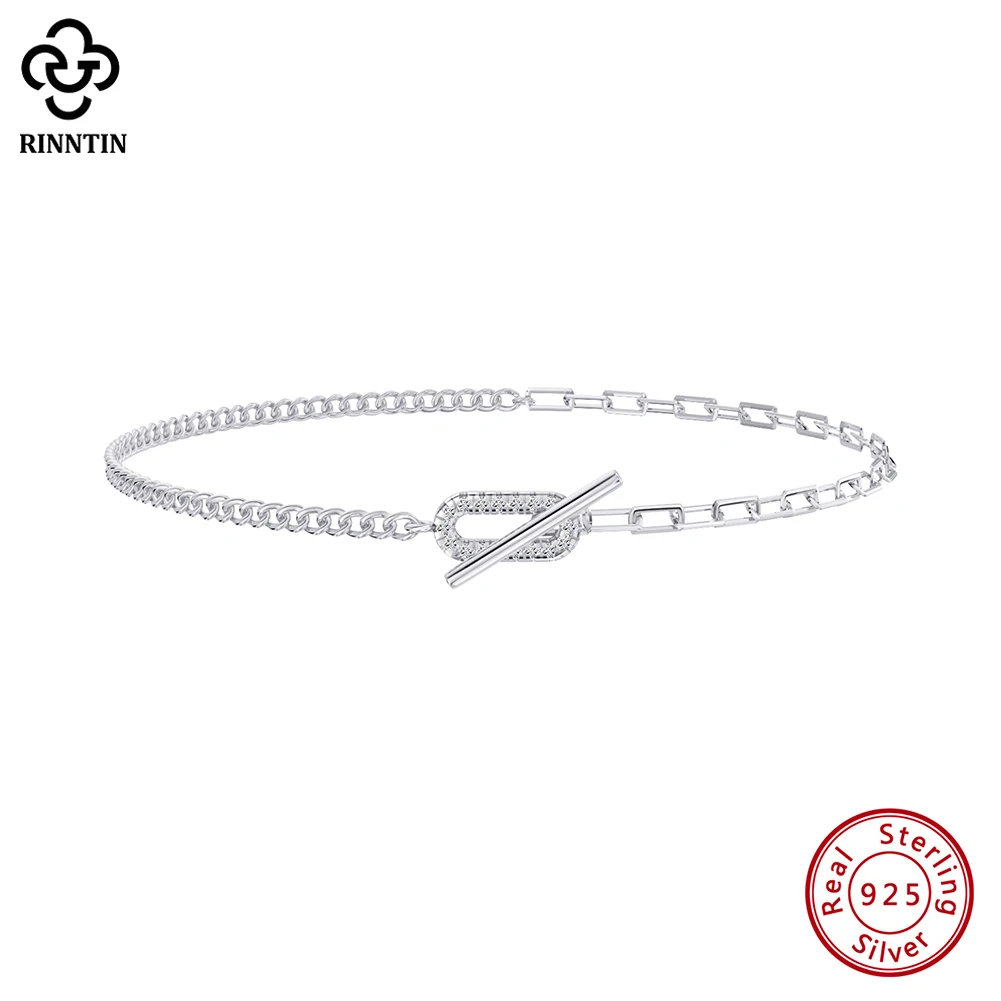 Rinntin Side Chain Anklet for Women with Half Paperclip Chain 925 Silver Summer Foot Chain Fashion Ankle Straps Jewelry SA62