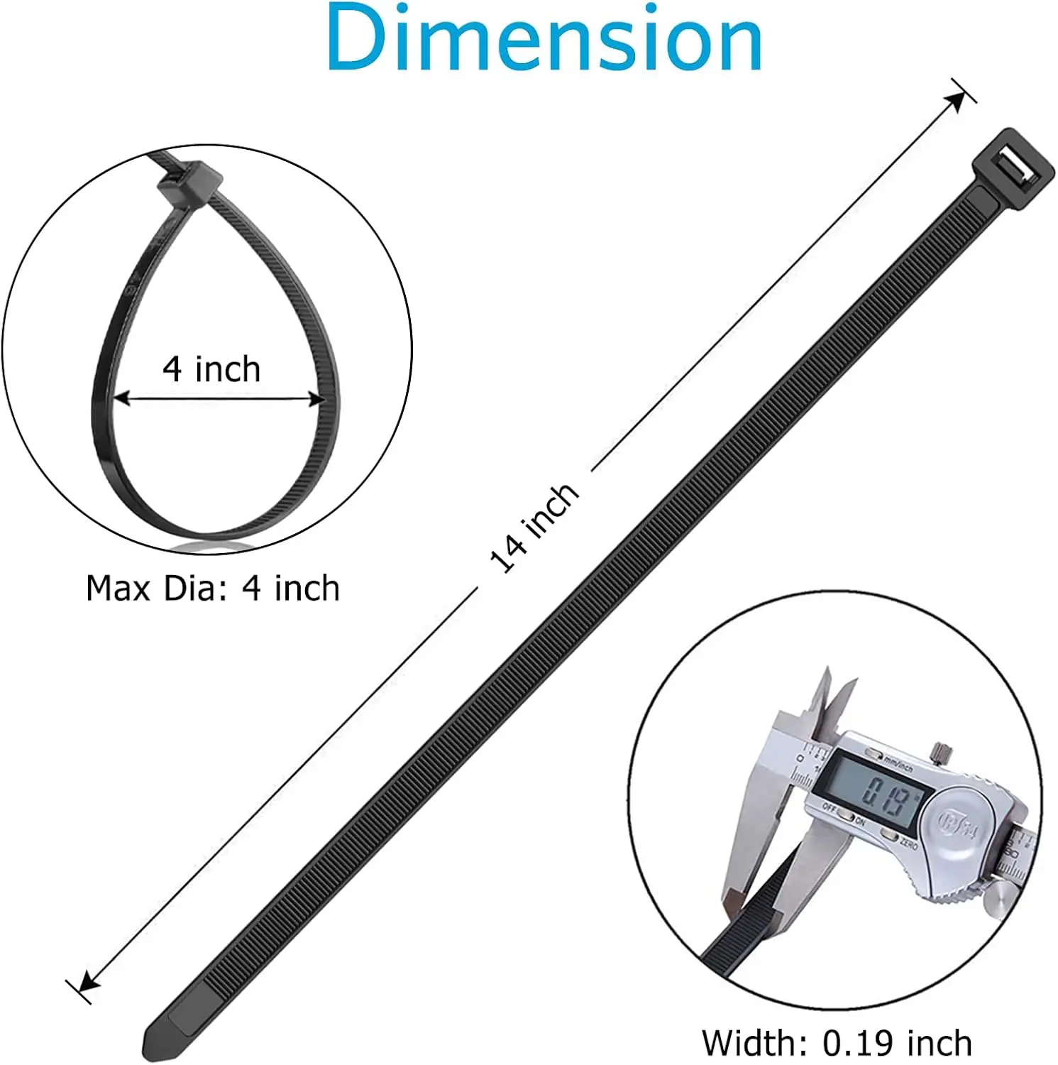 Zip Ties 14 inch (4000 Pack), 50 lb, UV Resistant Cable Ties, Black Wire Ties, Tie Wraps