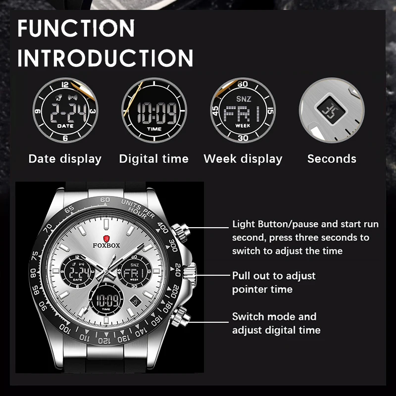 FOXBOX 2024 New Luxury Watches For Men Fashion Casual Digital Mens Watch Quartz Waterproof Luminous Wristwatch Male Reloj Hombre