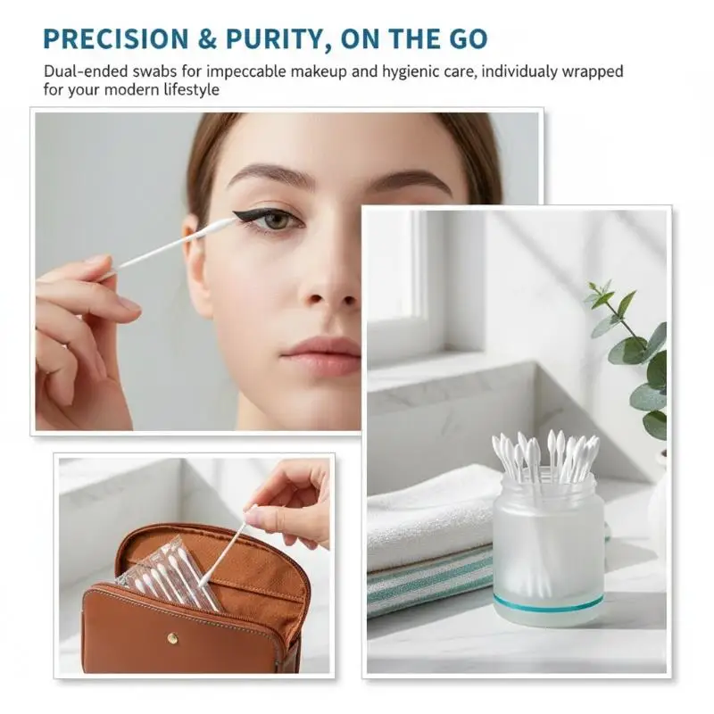 Individually Wrapped Disposable Cotton Swabs 100/200Pcs Eco-friendly Material for Makeup Touch Up Ear Piercing Clean