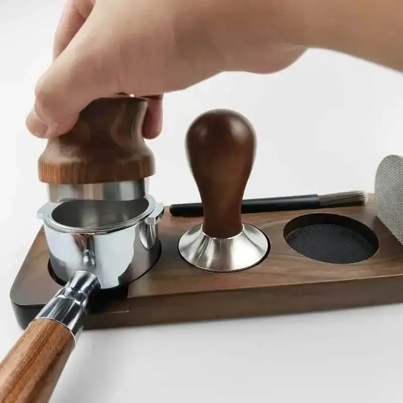 1Pc 51/58mm Coffee Tamper Holder with Cloth Handle Wooden Base Espresso Accessories Storage Bar Tools