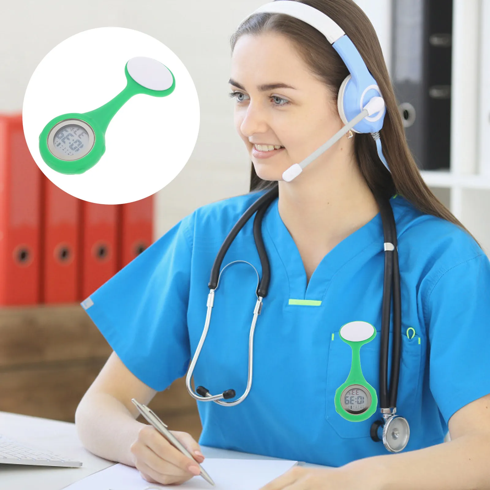 Electronic Silicone Nurse Watch Pin Hanging Pocket Watch Scratch-Resistant Cover Multi-Function Doctor Nursing Gift