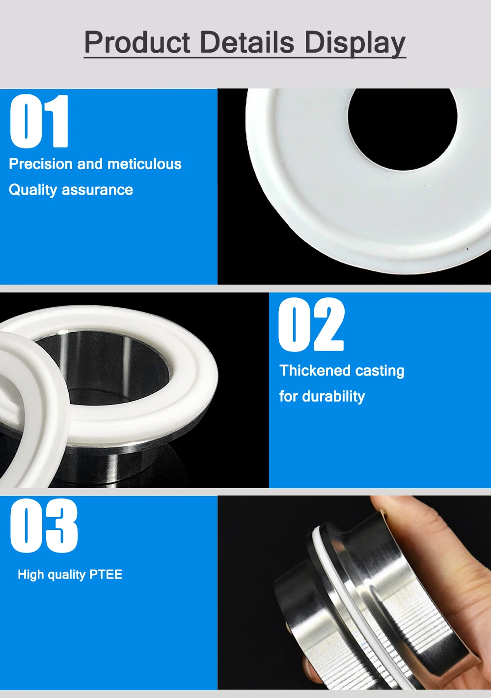 5 Stück hochwertige PTFE-TC-Dichtung – 12,7–219 mm (1–8 Zoll) Sanitär, lebensmittelecht, antihaftbeschichtet, auslaufsicher, für Milchgetränke, Lebensmittel, Pharma – Detail 11