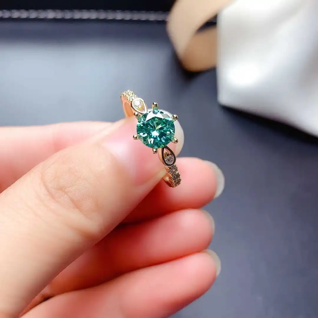 S925 sterling silver ring popular blue-green mozzarella diamond eight hearts and eight arrows high carbon diamond ring
