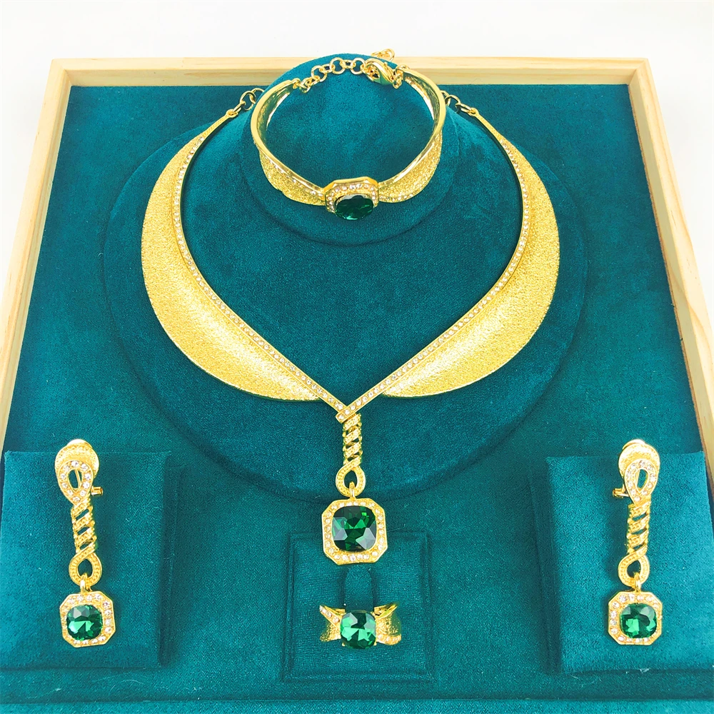 

STAR Rhinestone Bohemian Gold Plated 4Pcs Jewelry Set for Women Necklace Drop Earrings Bracelet Ring Bridal Wedding Party Gifts